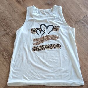 Chic White Tank with Leopard and Heart Accents